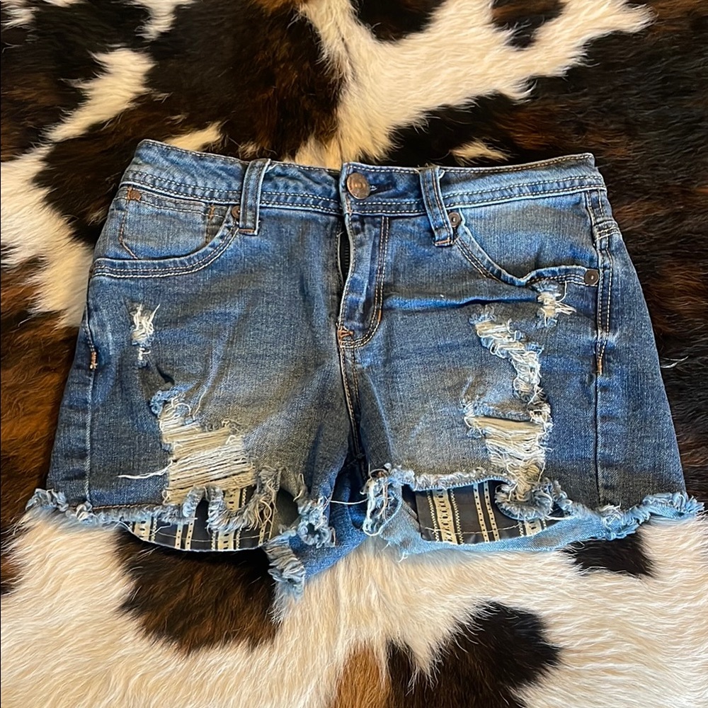 Wallflower Blue Jean Shorts High-Waisted Distressed